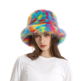 PICSGIRL  -  Winter Hat New Candy Color Faux Fur Y2k Warm Plush Basin Hat Unisex Bucket Hat Bob Homme