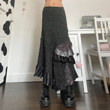 PICSGIRL  -  Irregular Ruffled Design Knitted Long Skirt Y2K Aesthetic Women Stylish Winter Skirts Vintage Chic High Street Outfit