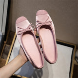 PICSGIRL  -  Breathable Silk Ballerinas Ballet Flats Women Summer Autumn Slip on Loafers Square Toe Bowknot Flat Casual Shoes