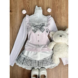 PICSGIRL  -  Japanese Sweet Preppy Style Skirt Set Women Kawaii Lace Patchwork Bow Tops + Y2k Plaid Mini Skirt Elegant Outifits 2 Piece Set