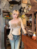 PICSGIRL  -  Trendy Leopard Print Fur Stitching Long-sleeved European American Slim Fit Versatile T-shirt Autumn and Winter Harajuku Y2k Tops