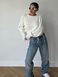 PICSGIRL  -  Fashion White Tassels Knitted Sweater 2024 Women Fashion O-neck Long Sleeves Cropped Pullover Lady High Street Jumper Top