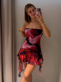 PICSGIRL  -  Summer Sexy Tube Dress for Woman Elegant Printed Strapless Backless Pleated Mini Dresses Female Fashion Slim Dress