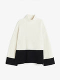 Picsgirl -  Women's Fashion Patchwork Turtleneck Sweater Tops Autumn Loose Sleeve Knitted Pullover Female Elegant Lady Chic Knitwear