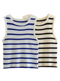 PICSGIRL  -  Striped Knitted Summer New Women Vest Round Neck Sleeveless Loose Slim Thin Ladies Tank Tops Casual Streetwear Camis Female