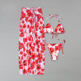 PICSGIRL  -  Sexy Folwer Print  3 Pieces Bikini Set 2025 Summer Beach Wear Brazilian Bikinis Swimsuit With Beach Skirt Swimwear Cover-up