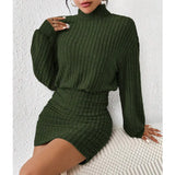 PICSGIRL  -  Casual Fitting Slim Plain Knitted Sweater Dress Women's Long Sleeve High Neck Solid Slim Mini Dresses High Street Vestidos Dress