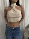 PICSGIRL  -  Cross-Chest Off-shoulder Knitwear Vest Top For Women Summer Hot Girl Slim Sleeveless Twist Navel Short Top Y2K Pullover