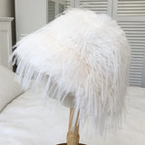 PICSGIRL  -  Luxury Plush Faux Fur Bucket Hats For Women Fashion Winter Ostrich Feather Female Thicken Warm Fisherman Caps Party Panama Bob