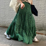 PICSGIRL  -  New Floral Print Women Summer Skirt With Slit Fashion High Waist Vacation Casual Long Skirt Big Hem A-line Vintage Skirts