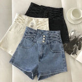 PICSGIRL  -  Harajuku Goth Light Blue High Waisted Jean Shorts New Loose Wide Leg Pants Fashion Single Breasted A Line Shorts for Women