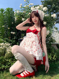 PICSGIRL  -  Cute Girl Sweet Bow Lace Splice Camisole Top Red Slimming Pumpkin Shorts Set Summer New Beach Style Two Piece Sets Women Outfits