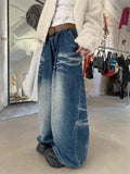 PICSGIRL  -  Blue Retro Washed Jeans Women Hip Hop Harajuku Causal Oversized Zip Straight Wide Leg Denim Pants Y2k Chic Slouchy Jeans