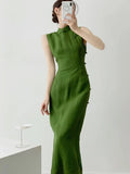 PICSGIRL  -   vintage natural literature art dress chinese style daily improved leisure qipao sexy sleeveless waist cinching slit qipao