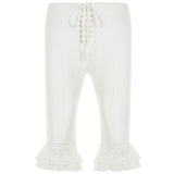 PICSGIRL  -  Holiday Solid Lace Trim Bandage Knee Length Pants Sweet Slim Mid-Waisted Pants Women 2025 Summer Fashion Streetwear Lady