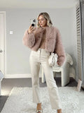 PICSGIRL  -  Short Faux Fur Coats Women Plush Autumn Winter O-neck Open Stitch Loose Women's Coat Long Sleeve Casual Jacket Female Streetwear