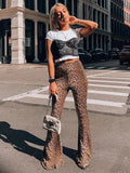 PICSGIRL  -  Stylish Leopard Printed High Waist Pants Women 2024 Spring Summer Charming Slim Bell-bottoms Newest Female Street Flare Trousers