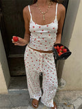 PICSGIRL  -  Strawberry Printed Tank Top Straight Leg Pants 2 Piece Set Women's Color Contrasting Pajama Leisure Suit Homewear