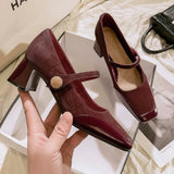 PICSGIRL  -  Square Toe Chunky Heel Mary Jane Shoes Women Fashion Retro Low Heel Women Shoes Elegant Office Shoes Comfy Shallow High Heels