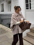 PICSGIRL  -  Women Grey Loose Half Sleeve Fluffy Faux Fur Coat Fashion Casual Winter Warm Soft Plush Jacket New Lady High Street Outerwear