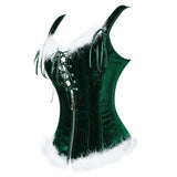 PICSGIRL  -  Christmas Corsets for Woman Feathers Corset Top with Straps Burlesque Bustier Overbust Sexy Masquerade Party Costumes Plus Size