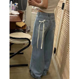 PICSGIRL  -  Women Blue Baggy Bow Jeans Streetwear Vintage 90s Y2k Streetwear High Waist Straight Denim Trouser Korean Loose Wide Leg Pants