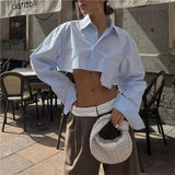 PICSGIRL -  Long sleeve cropped blouse women Summer fashion sexy short blouse women white cute tops loose pocket designer clothes