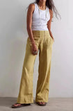 PICSGIRL  -  Solid Color Women Straight Pants Casual Trousers with Pockets Zip Fly and Buttons Comfortable High Waist Pants