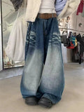 PICSGIRL  -  Blue Retro Washed Jeans Women Hip Hop Harajuku Causal Oversized Zip Straight Wide Leg Denim Pants Y2k Chic Slouchy Jeans