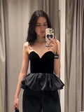 PICSGIRL  -  Sexy Velvet Patchwork Women Tank Strapless Sleeveless Backless Female Dresses 2025 Fashion Ruffle Hem Spring Fashion Lady Tops