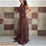 PICSGIRL  -  Fashion Pleated Long Skirts Set Women Sexy Sleeveless Backless Halter Tops High Waist Mermaid Skirt Vacation Beach 2 Pieces Sets