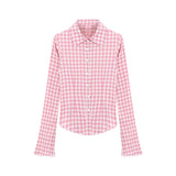 PICSGIRL  -  Y2k Pink Plaid Women Shirts Check Graphic Long Sleeve Blouses Female Spring Autumn Sexy Slim Button Up Cardigan Chic Ins