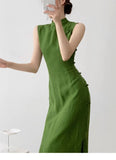 PICSGIRL  -   vintage natural literature art dress chinese style daily improved leisure qipao sexy sleeveless waist cinching slit qipao
