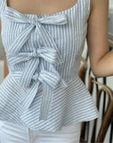 PICSGIRL  -  French Sweet Bow Vest For Women Stripe Fashion Tank Top 2024 New Summer Slim Square Collar A-line Vacation Sleeveless Tops