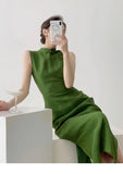 PICSGIRL  -   vintage natural literature art dress chinese style daily improved leisure qipao sexy sleeveless waist cinching slit qipao