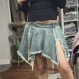 Picsgirl -  Tassel Side Split Skirts For Woman Summer High Waist Loose Mini Skirt Femme Sexy Street Fashion Denim Skirts Women