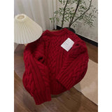 PICSGIRL  -  Vintage Red Sweater Women Christmas Long Sleeve Knitted Pullovers Streetwear Korean O Neck Knitwear Fall Winter Casual Jumpers