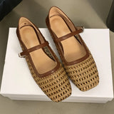 PICSGIRL  -  Braided Flat Ballet Shoes Square Toe Mary Jane Shoe Women Comfy Breathable Summer 2024 New Casual Retro Skeleton Balleting Shoes