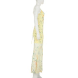 PICSGIRL  -  Holiday Floral Trumpet Dress Beach Style Sexy Slim Lace V-Neck Sleeveless Maxi Dresses For Women 2025 Summer Fashion