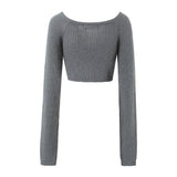 PICSGIRL -  Korean fashion pink cardigans for woman sexy cropped sweaters for women Winter clothes long sleeve top korean knitted