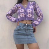 PICSGIRL  -  Autumn Winter Women Vintage V Neck Floral Embroidery Cardigan Office Lady Kawaii Sweaters Long Sleeve Knitted Cardigans Female