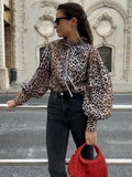 PICSGIRL -  New Lantern Sleeves Leopard Shirt Women 2024 Spring Summer Cool Edible Tree Fungus Blouses Ladies Printing OL Tops Streetwear