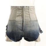 PICSGIRL  -  High Waist Gradient Women Denim Shorts New Fashion Fishbone Pocket Design Jean Shorts Spring Summer New Arrival