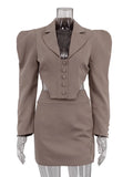 PICSGIRL  -  layered look inspo Turn-down Collar Two piece Sets Women Skirt Suit Khaki Long Sleeve Blazer Mini Skirt Female Slim Casual Skirt Sets