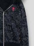 PICSGIRL  -  Goth Skull Print Y2k Hoodies Jackets Women Vintage Harajuku Coat Aesthetic Grunge Fur Patchwork Hooded Jacket Fairy Zipper Coat