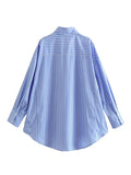 PICSGIRL  -  Women New Spring Casual Blue Oversize Shirts Girls Classic Style Striped Print Loose Tops Office Lady Summer Long Blouse