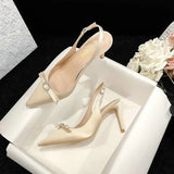 PICSGIRL  -  New Summer Women'S Sandals Thin Heel Pointy Bao Head Champagne Satin Fashion Korean Version After Autumn Empty Heels