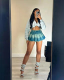 PICSGIRL  -  Denim Tie Dye Pleated Dress Mini Skirt Cargo Jean Sexy Y2K Streetwear 2024 Women Summer Clothes High Waist Short Cute Skirts