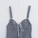 PICSGIRL  -  Summer Elegant Women's Plaid Corset Style Camisole Top 2024 New Casual Fashion Classic Retro Short Sexy Camisole Top