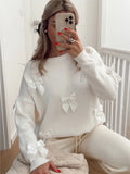 Picsgirl -  Sweety Solid Bow Knitted Sweater For Women Elegant O Neck Long Sleeve Loose Jumpers 2024 Chic Spring Ladies High Street Knitwear